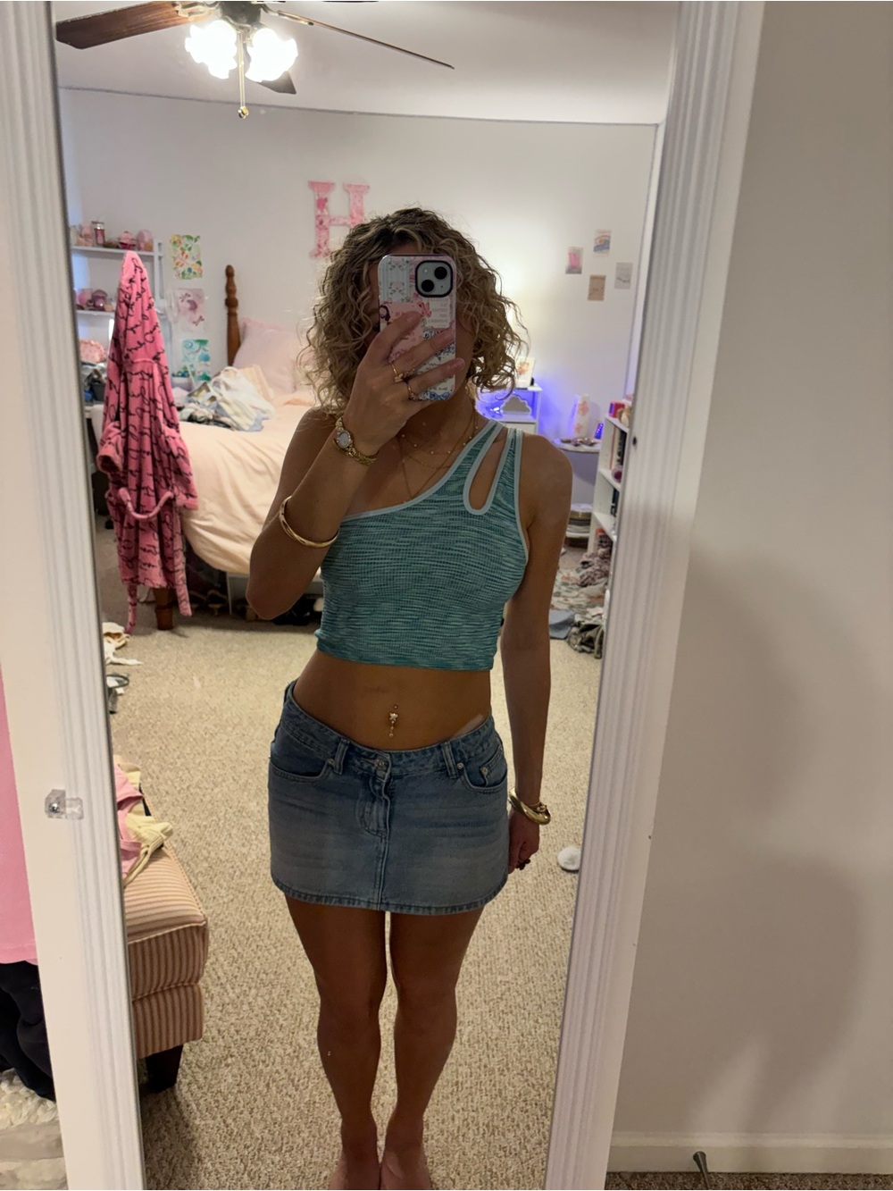 aerie Teal One-Shoulder Cutout Crop Tank Top